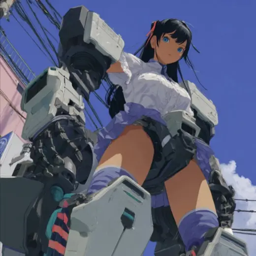 Blue-Sky Mecha Girl – AI image example