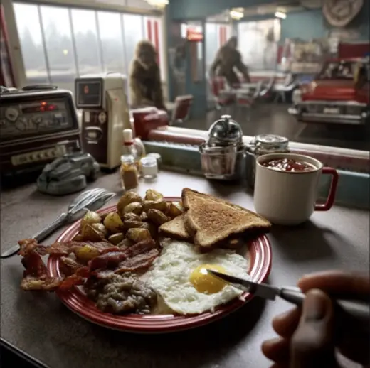 Kaiju Diner Breakfast – AI image example