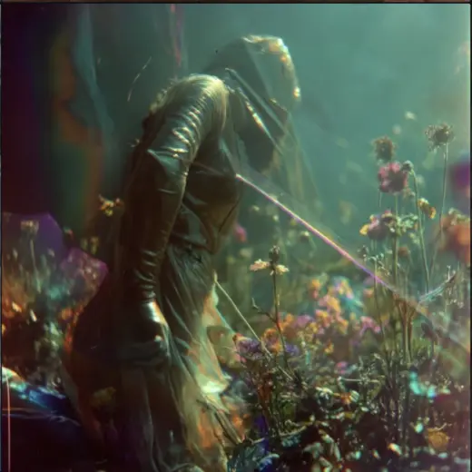 Masked Swordsman in the Flower Field – AI image example