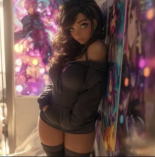 Neon Bedroom Anime Girl – AI image example