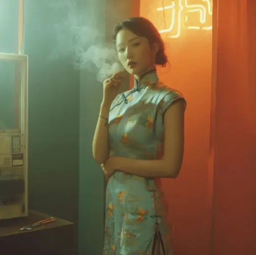 Neon Qipao and Smoke – AI image example